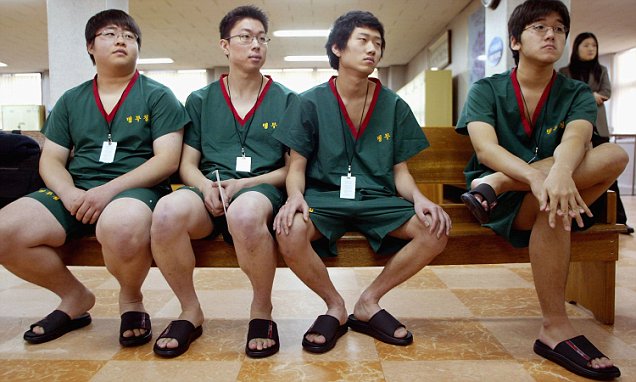 SEOUL, SOUTH KOREA - JANUARY 27: South Korean teenagers are seen waiting for their physical examination before conscription at the South Korean Military Manpower Administration on January 27, 2005 in Seoul, South Korea. According to the Military Manpower Administration, 310,000 young people join the Armed Forces every year once they have reached the conscription age of 19. (Photo by Chung Sung-Jun/Getty Images)